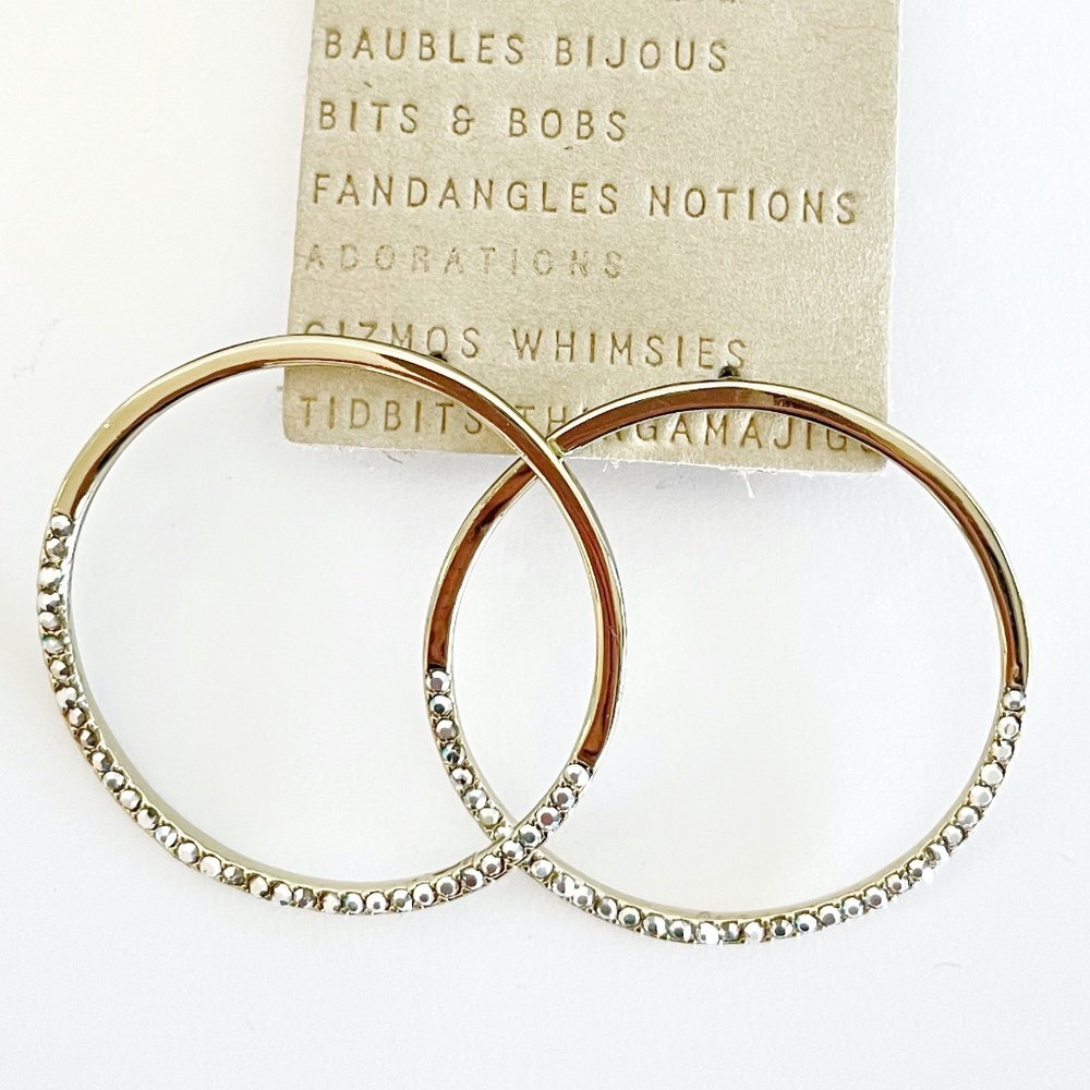 NWT Anthropologie Gold Plated Rhinestone Stud Hoop Earrings